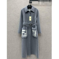 Buy Fashionable Fendi Coat with Mink Fur Pocket P102312 Grey 2023