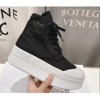 Grade Quality Celine Mid Block High top Platform Sneakers in Canvas Black 0719055