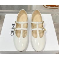 Best Price Celine Double Strap Mary Jane Ballerinas in Patent Leather White 725073