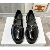 Low Price Celine Bulky Babies Triomphe Mary Janes in Polished Leather Black 0725079