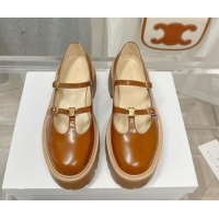 Low Cost Celine Bulky Babies Triomphe Mary Janes in Polished Leather Brown 725080