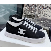 Luxurious Celine Jane Low Sneakers in Canvas with Triomphe Patch Black 0801108