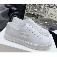 Classic Hot Celine Jane Low Sneakers in Canvas with Triomphe Patch All White 801110