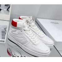 Perfect Celine CT-01 "Z" Trainer High Top Sneakers in Calfskin White/Red Trim 916013