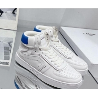 Best Price Celine CT-01 "Z" Trainer High Top Sneakers in Calfskin White/Blue Trim 916014