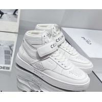 Low Price Celine CT-03 Trainer High Top Sneakers with Velcro Strap in Calfskin White Leather 916019