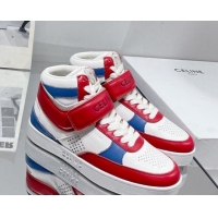 Good Looking Celine CT-03 Trainer High Top Sneakers with Velcro Strap in Calfskin White/Red/Blue 916022