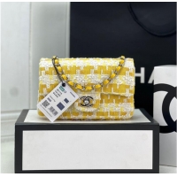 Shop Discount Chanel CLASSIC HANDBAG Wool Tweed A1116 Yellow