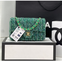 Unique Style Chanel CLASSIC HANDBAG Wool Tweed A1116 Green