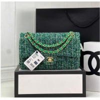 Top Grade Chanel CLASSIC HANDBAG Wool Tweed A1112 Green