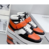 Shop Celine CT-03 Trainer High Top Sneakers with Velcro Strap in Calfskin Black/White/Orange 0916025