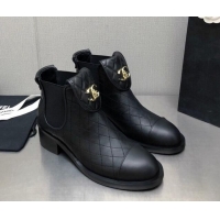 Buy Discount Chanel Quilted Calfskin Ankle Boots with CC Foldover Black 809076