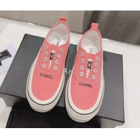 Comfortable Chanel Canvas Slip-on Sneakers Pink 809088