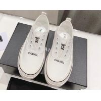 Unique Style Chanel Canvas Slip-on Sneakers White 809091