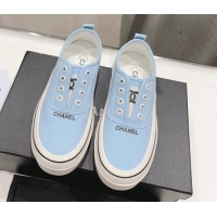 Best Grade Chanel Canvas Slip-on Sneakers Blue 809092