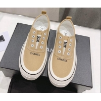 Durable Chanel Canvas Slip-on Sneakers Beige 809093