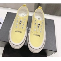 Feminine Chanel Canvas Slip-on Sneakers Yellow 809094