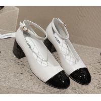 Most Popular Chanel Calfskin & Patent Mary Janes Pumps 5.5cm G45071 White/Black 809095