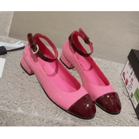 Classic Chanel Patent Calfskin Mary Janes with Pearls Buckle Dark Pink 809102