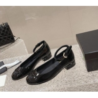 Good Quality Chanel Patent Calfskin Mary Janes with Pearls Buckle Black 809106