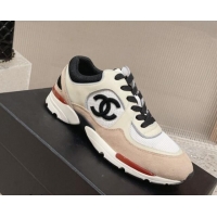 Low Price Chanel Calfskin, Suede and Mesh Sneakers with CC Nude/White 809113