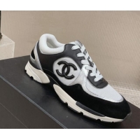 Stylish Chanel Calfskin, Suede and Mesh Sneakers with CC Black/White 809115