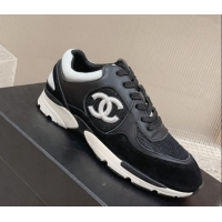 Best Grade Chanel Calfskin, Suede and Mesh Sneakers with CC Black 809116