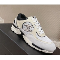 Sumptuous Chanel Calfskin, Suede and Mesh Sneakers with CC White 809117