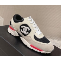 Best Price Chanel Calfskin, Suede and Mesh Sneakers with CC Grey/White 809118