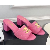 Hot Style Chanel Quilted Lambskin Heel Slide Sandals 6cm Pink 809123