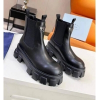 ​Grade Discount Prada Monolith Brushed Leather Ankle Boots With Logo A081119 Black