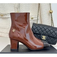 Grade Quality Chanel Patent Calfskin Ankle Boots 5cm Brown 081009