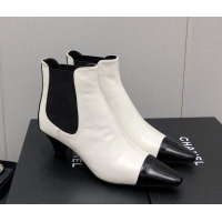 Low Cost Chanel Calfskin & Patent Leather Pointed Ankle Boots 4cm White 814008