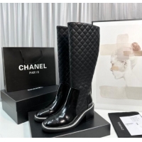 Luxurious Chanel Quilted Calfskin & Patent Leather High Boots 6.5cm with White Contrasting 814012