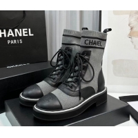 Big Discount Chanel Sock Lace-up Ankle Boots in Knit and Calfskin Grey 814016