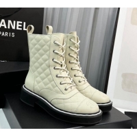 Cheap Price Chanel Quilted Calfskin Lace-up Ankle Boots Light Beige 814017