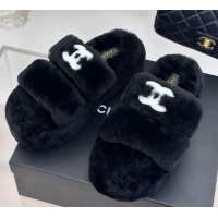 Lowest Price Chanel Wool Platform Slide Sandals 5cm Black 819025