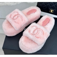 Luxury Discount Chanel Wool Platform Slide Sandals 5cm Light Pink 819027