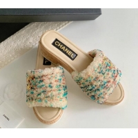 Purchase Chanel Wool Wedge Slide Sandals Beige 819036