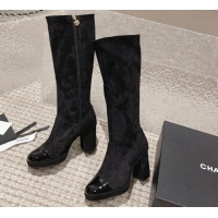 Sumptuous Chanel Patent Calfskin & Suede High Boots 8cm Black 819040