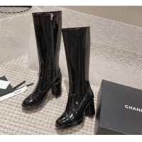 Durable Chanel Patent Calfskin High Boots 8cm Black 819041