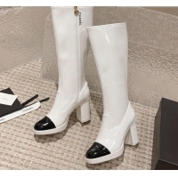 Good Looking Chanel Patent Calfskin High Boots 8cm White 819042