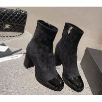 Good Quality Chanel Suede & Patent Calfskin Ankle Boots 8cm Black 819044