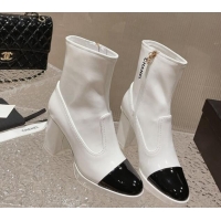 Buy Luxury Chanel Patent Calfskin Ankle Boots 8cm White 819045