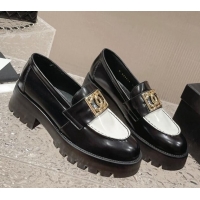 Best Price Chanel Calfskin Moccasins Loafers with Framed CC Black/White 819049