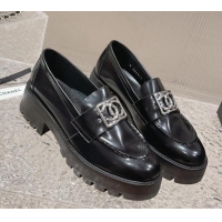 Crafted Chanel Calfskin Moccasins Loafers with Framed CC Black/Silver 819050