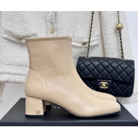 Shop Chanel Stretch Lambskin Heel Ankle Boots 5cm Beige 819055