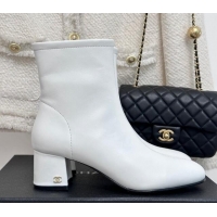 Popular Style Chanel Stretch Lambskin Heel Ankle Boots 5cm White 819056