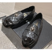 Good Quality Chanel Patent Calfskin & Quilted Lambskin Loafers Black 819066