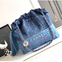 Good Product CHANEL 22 Shopping Bag Denim & Silver-Tone Metal AS3260 Blue